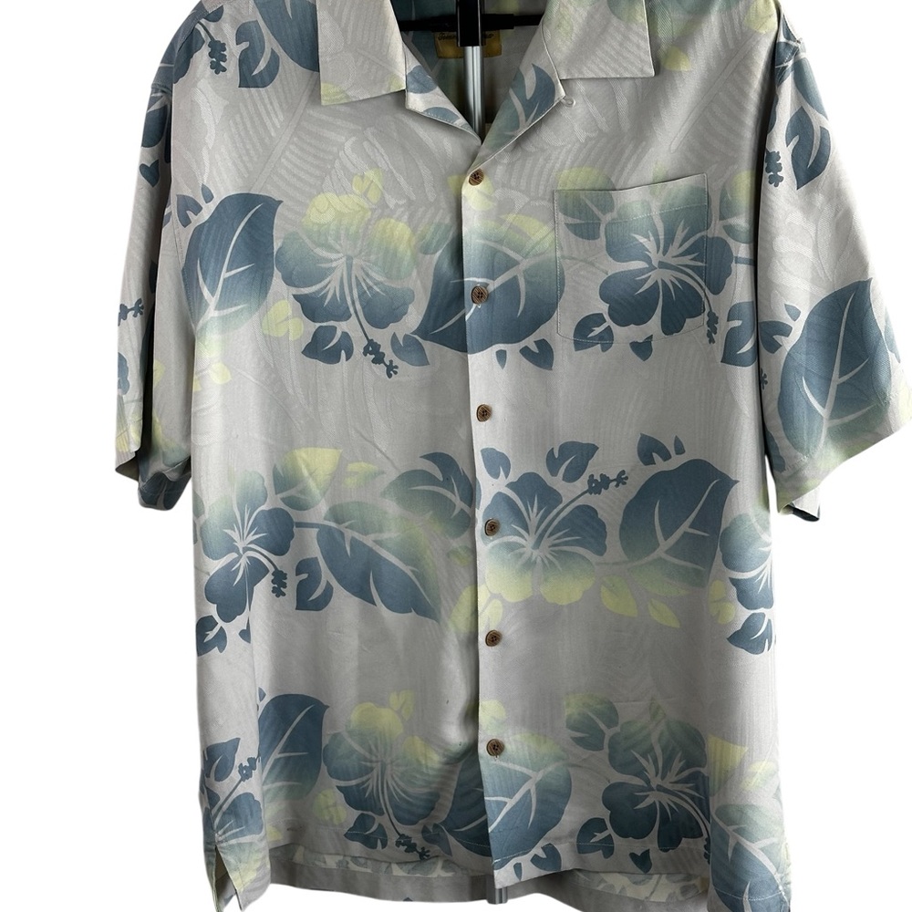 Tommy Bahama Blue and Gray Floral Button Down Shirt Hawaiian SZ XL